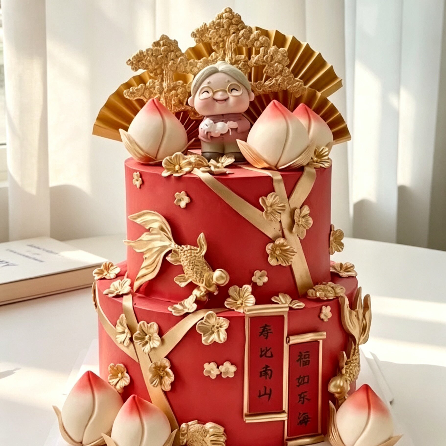 高端定制双层祝寿 寿星老 爷爷奶奶爸爸妈妈生日蛋糕北京同城配送
