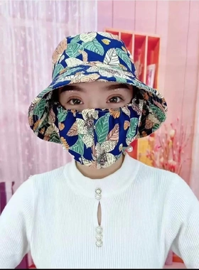 防晒口罩一体帽子遮阳帽女款防紫外线防风帽新款户外夏季太阳帽女