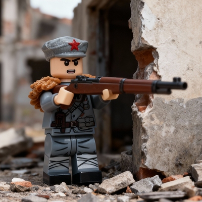 适用于乐高二战军事积木人仔德士兵八路军红军武器男孩玩具3d打印