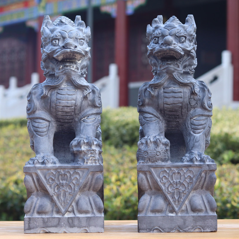 石雕青石麒麟摆件一对门口精雕龙爪麒麟庭院别墅酒店家用看门摆件