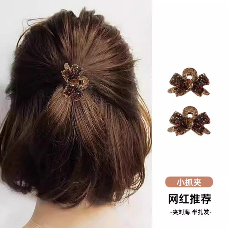 气质简约半扎发小抓夹!后脑勺水钻蝴蝶结小号抓夹半扎短发发卡女