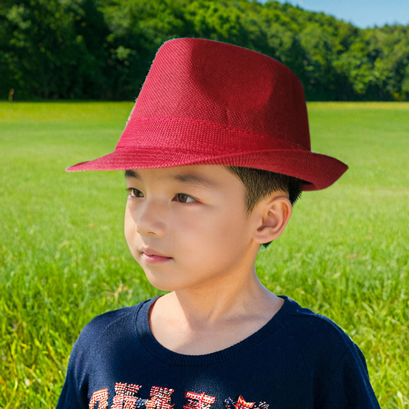 红色儿童礼帽女童夏天防晒复古时尚潮幼儿园活动遮阳爵士帽子男童
