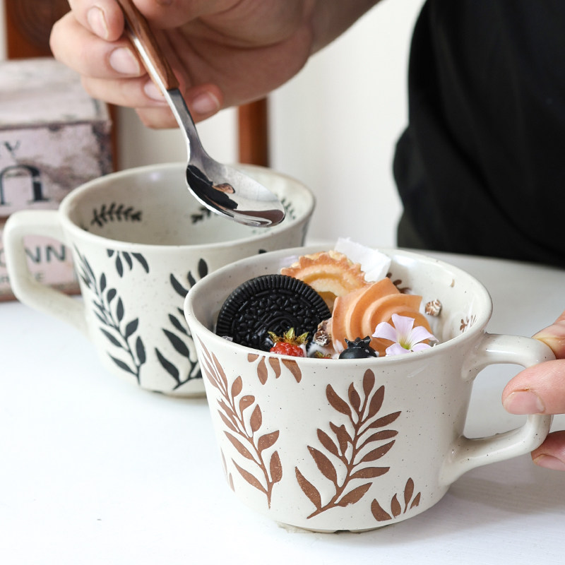 〖超有质感〗咖啡杯陶瓷马克杯家用早餐水杯复古手绘杯子高颜值