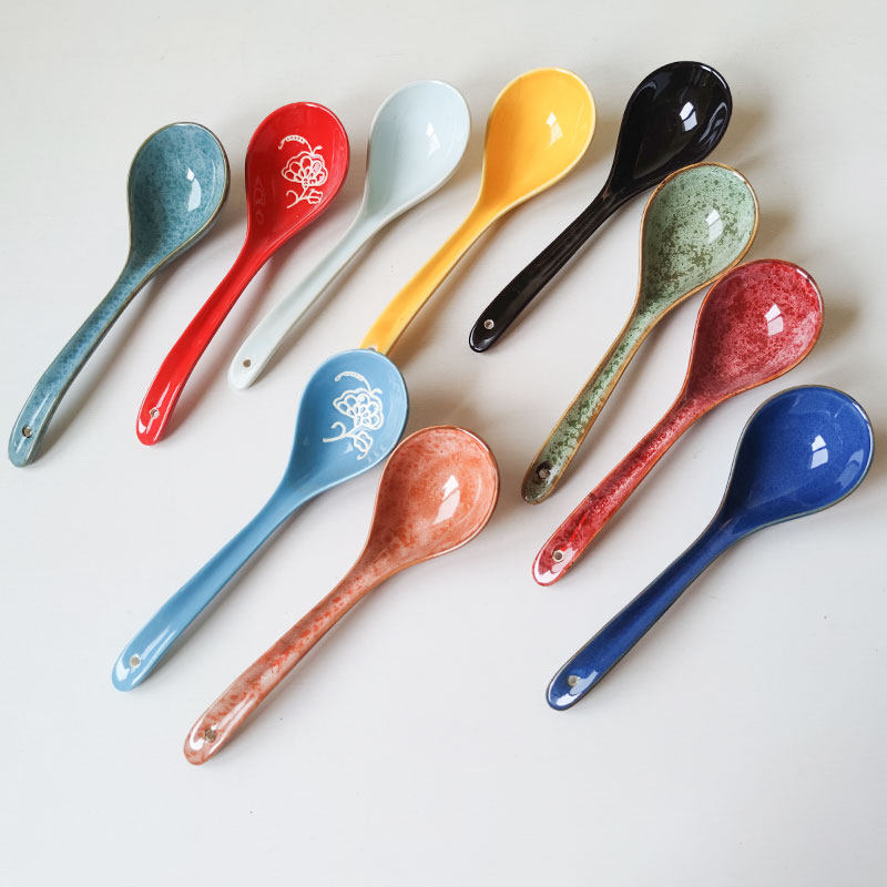 中式小勺子家用调羹陶瓷简约餐具纯色创意可爱甜品勺汤勺微瑕疵
