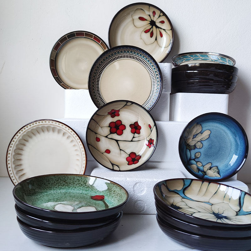 【四个装更划算】陶瓷深盘菜盘日式家用浮雕餐盘餐具汤盘饭盘微瑕