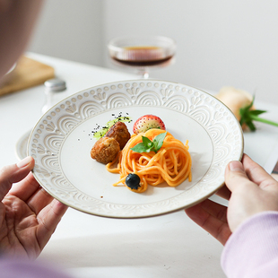 二郎家法式浮雕复古风陶瓷餐盘西餐意面盘菜盘牛排盘子菜盘子微瑕