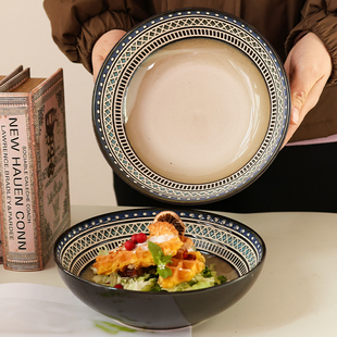 二郎家【摩洛哥轻奢菜碗】陶瓷个性水果沙拉碗藕色浮雕汤面碗微瑕