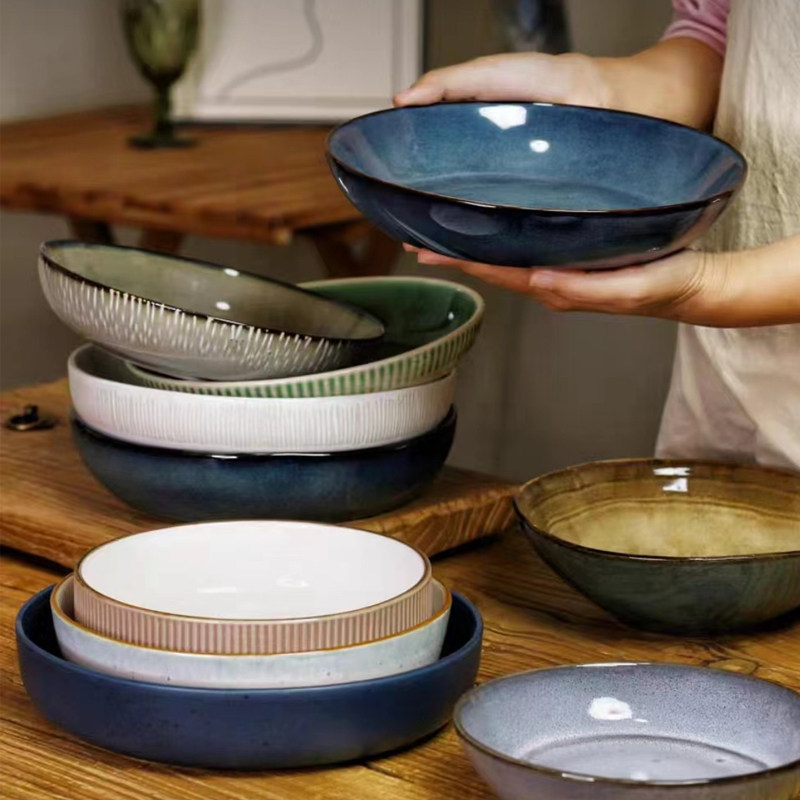 日式陶瓷不规则异形创意复古餐具盘子深盘汤盘8寸家用装菜盘微瑕,餐饮具,碗,淘宝优惠券,粉丝福利购,淘宝优惠卷