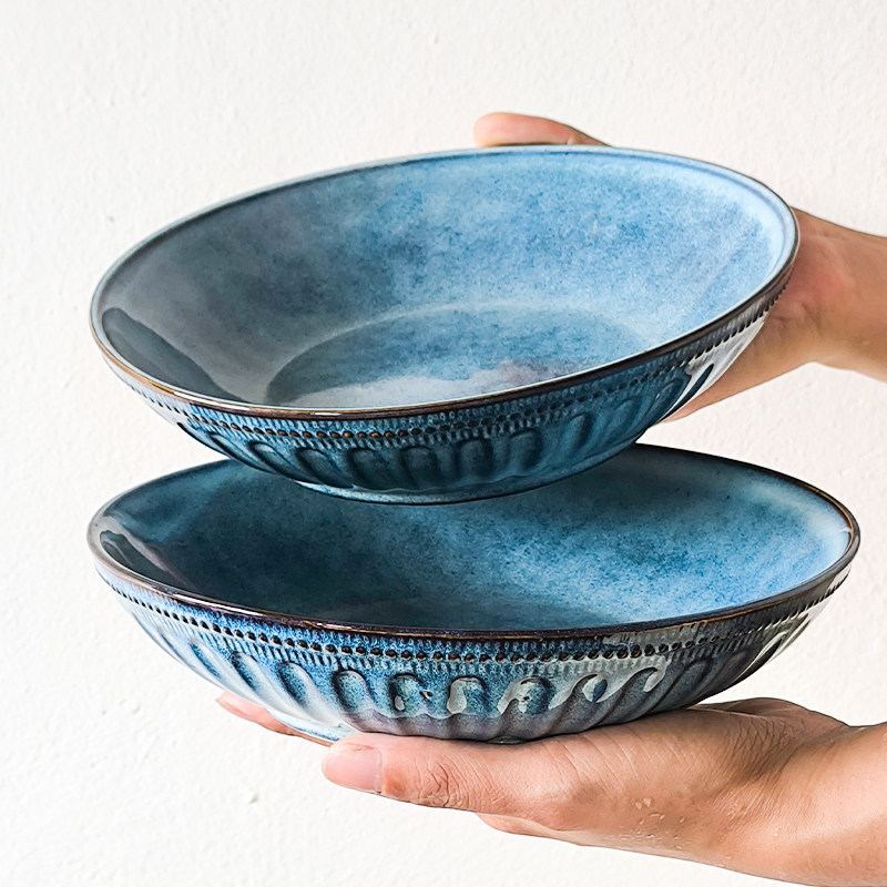 浮雕蓝色陶瓷餐具家用厚实菜盘水果盘餐厅摆台米饭碗面碗菜碗微瑕,餐饮具,碗,淘宝优惠券,粉丝福利购,淘宝优惠卷