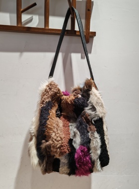 出口日本羊毛真毛拼接设计休闲时尚托特女单肩包