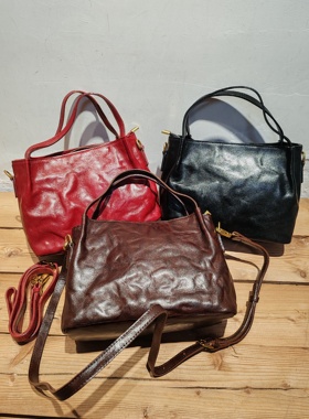 外贸出口头层牛皮真皮女款休闲复古通勤手提斜挎单肩包