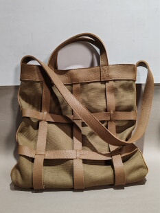 出口日本mei si山羊皮纯手工配帆布单肩手提包