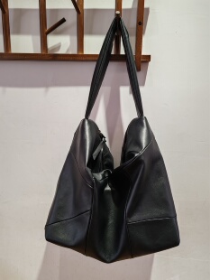 出口日本小羊皮真皮拼接休闲通勤旅行托特妈咪包