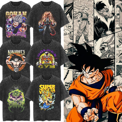 Dragon Ball Washed Tshirt复古七龙珠水洗做旧短袖纯棉t恤上衣服