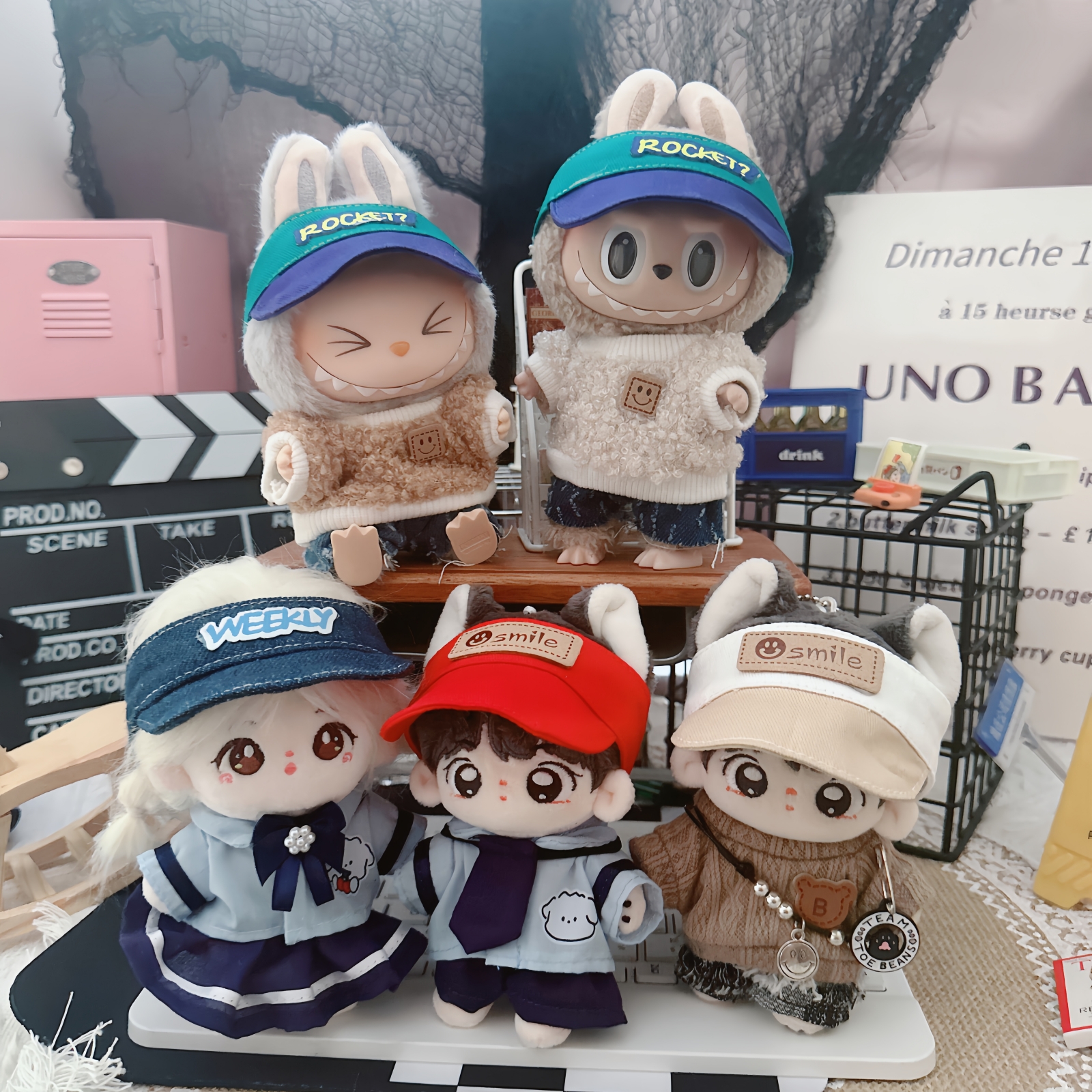 10cm娃衣15厘米棉花娃娃一二代拉布布空顶鸭舌帽衣服着替换装套装
