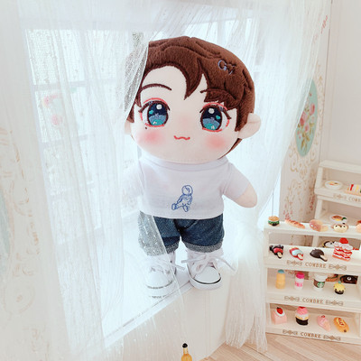 现货龚俊明星同款印花短袖t恤小人T恤牛仔裤子20厘米20cm明星娃衣