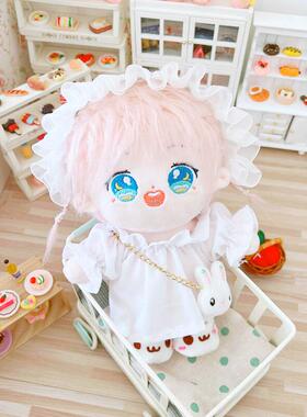 现货晚安兔兔白色连衣裙子睡裙20厘米套装20cm娃衣明星棉花娃娃