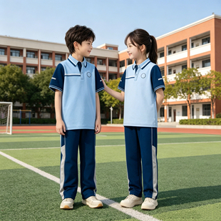 揭阳市榕城区小学校服夏季短袖长裤套装新款送校徽教育局统一款式