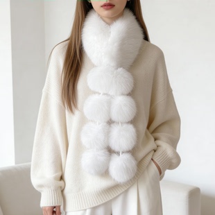 毛绒围巾女冬季新款保暖磁吸扣毛领围脖时尚仿狐狸毛皮草毛球围巾