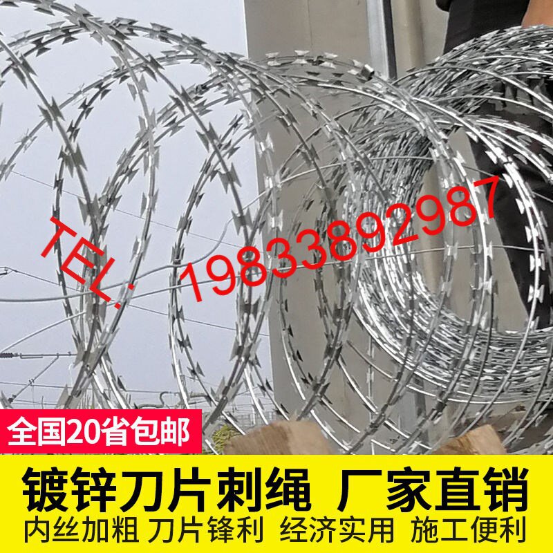 镀锌刀片刺网刺绳刺丝滚笼围墙带刀片刺铁丝网钢丝防爬防盗防护网图片