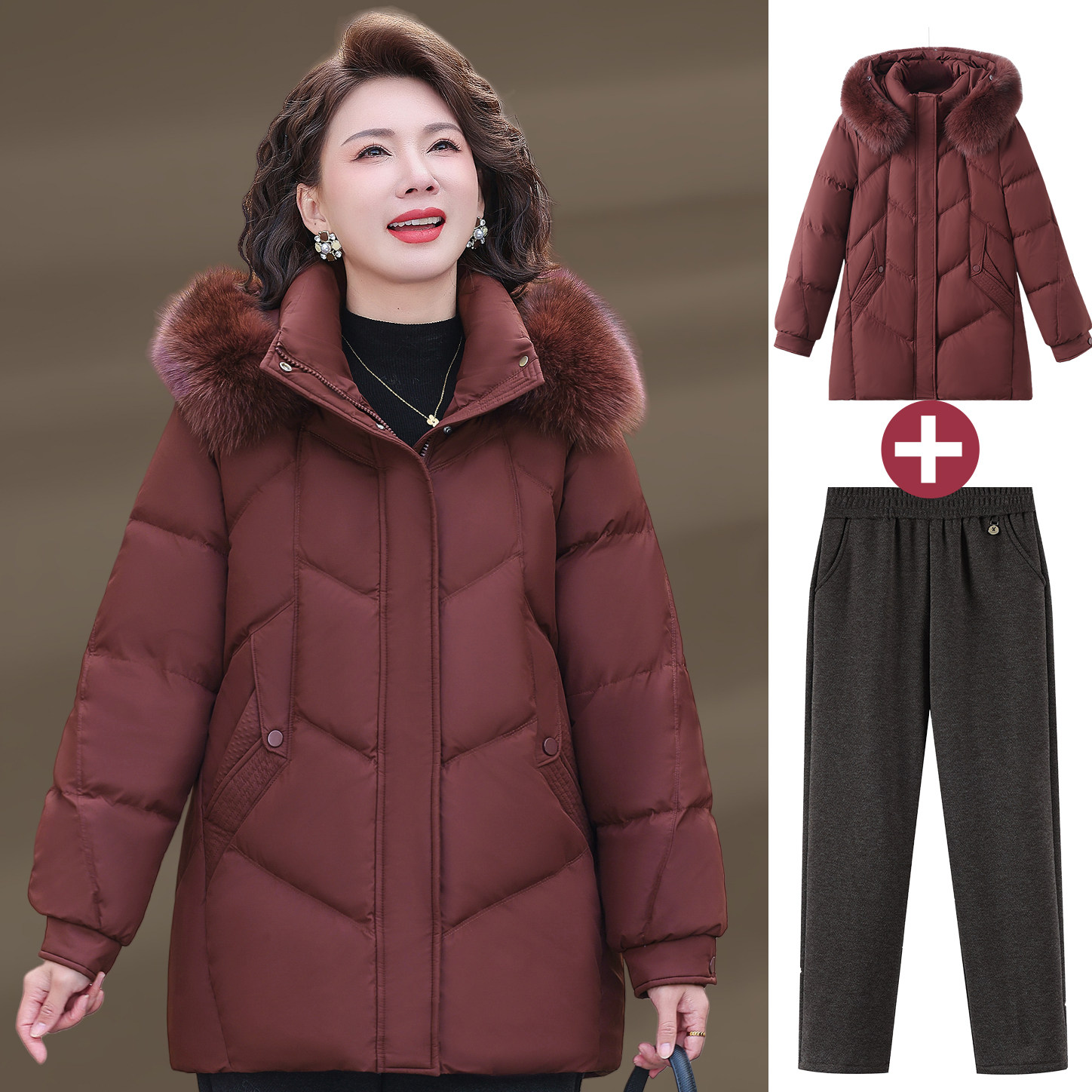 中年妈妈冬装棉衣外套加绒保暖羽绒棉服洋气时尚中老年人冬季棉袄