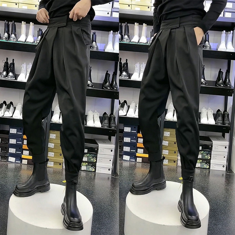 魔术贴马丁靴束脚西裤男高级感