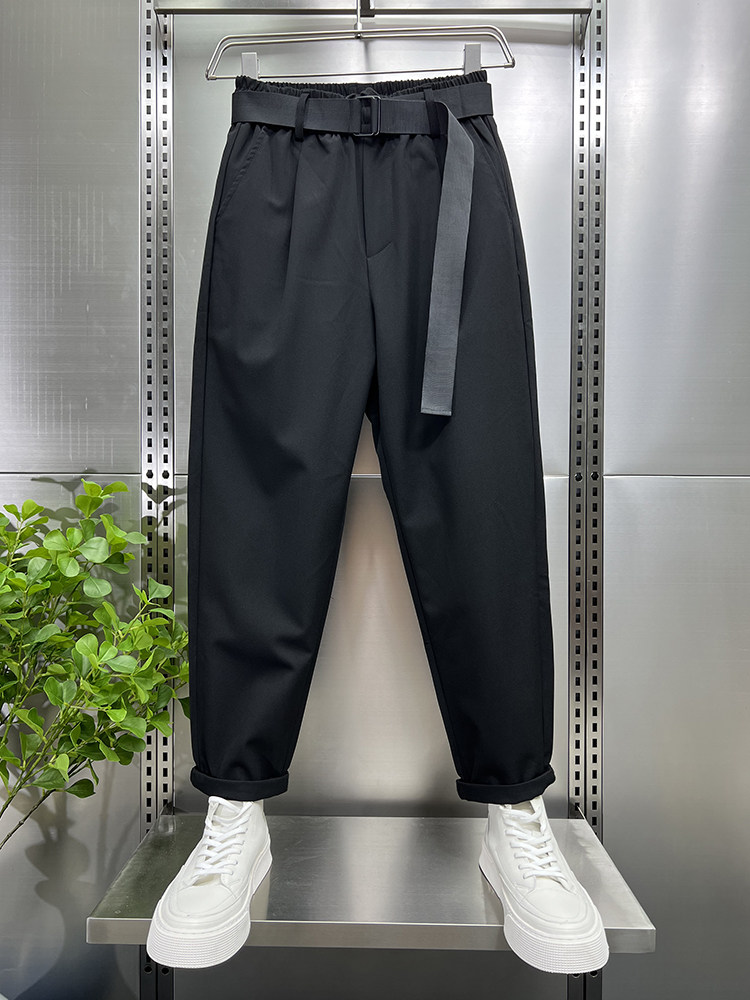 夏秋季款西装裤直筒休闲裤男士纯色宽松九分萝卜裤黑色西裤哈伦裤