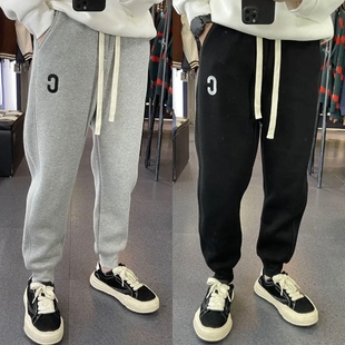 宽松简约百搭束脚运动裤 潮流字母刺绣针织休闲卫裤 子 男士 秋冬新款