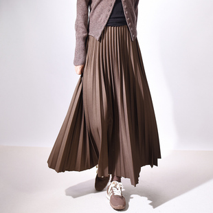 高腰压褶中长裙A字裙大摆裙 百搭百褶裙半身裙春秋新款 2452 时尚