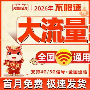 流量卡纯流量上网卡无线限大流量卡5G全国通用手机卡大王卡电话卡
