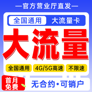 流量卡纯流量全国通用上网卡5g无线限量大流量手机卡大王卡电话卡
