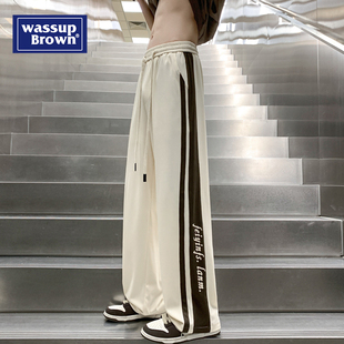 条纹长裤 针织运动休闲冰丝裤 春夏季 男生拖地直筒裤 新款 WASSUP男裤