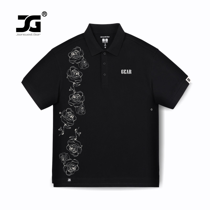 玫瑰字母印花落肩翻领短袖Polo衫