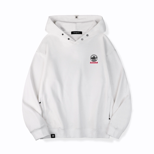 JG男装大码品牌复古胸章1987字母长袖连帽卫衣男女oversize情侣装