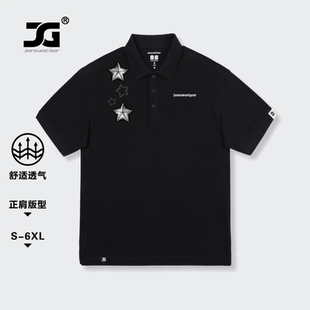 男女黑色街头 JG男装 大码 品牌涂鸦星星字母印花短袖 t恤翻领polo衫