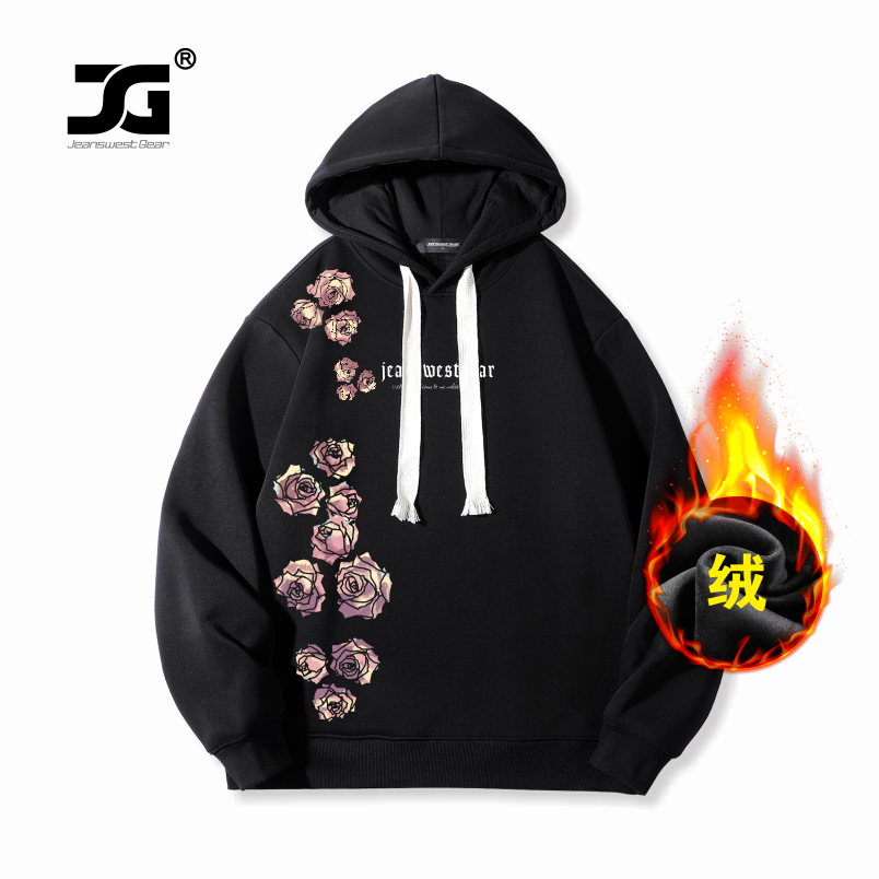 玫瑰印花情侣装连帽衫卫衣加绒