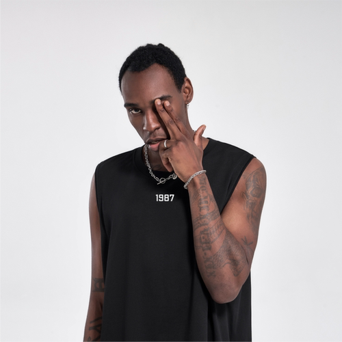 小标数字1987宽松无袖背心t恤