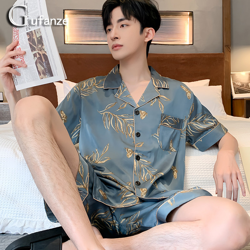 男士睡衣男款夏季冰丝夏款新款短袖短裤薄款男生夏天丝绸缎家居服
