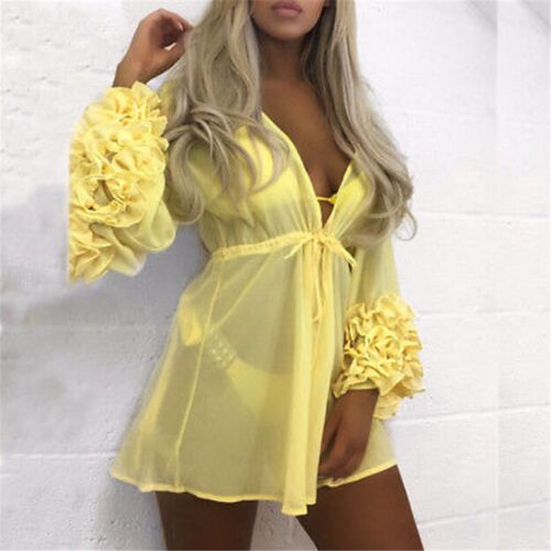 Summer Puff Sleeve Beach Dress Women Beachwear Swimwear Biki