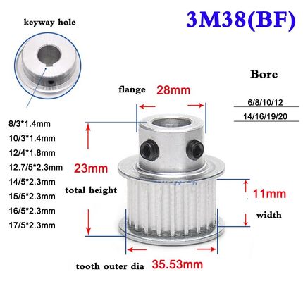 1Pcs 3M 38 Tooth 40 Tooth Synchronous Wheel Timing Belt Pull