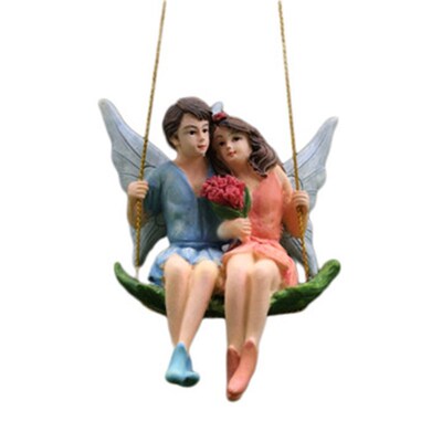 Romantic Couple Newlyweds Figurines Swing Flower Fairy Garde
