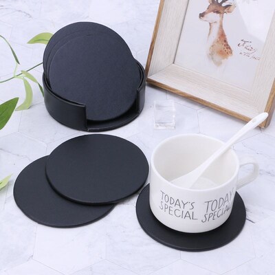 6pcs/set Leather Round Coffee Mug Drink Coaster Placemat Tab