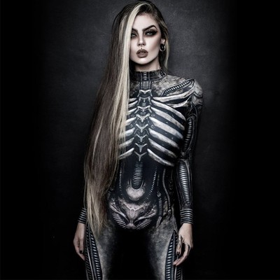 Halloween Skeleton Printed Bodysuit Cosplay Costumes Suit Wo
