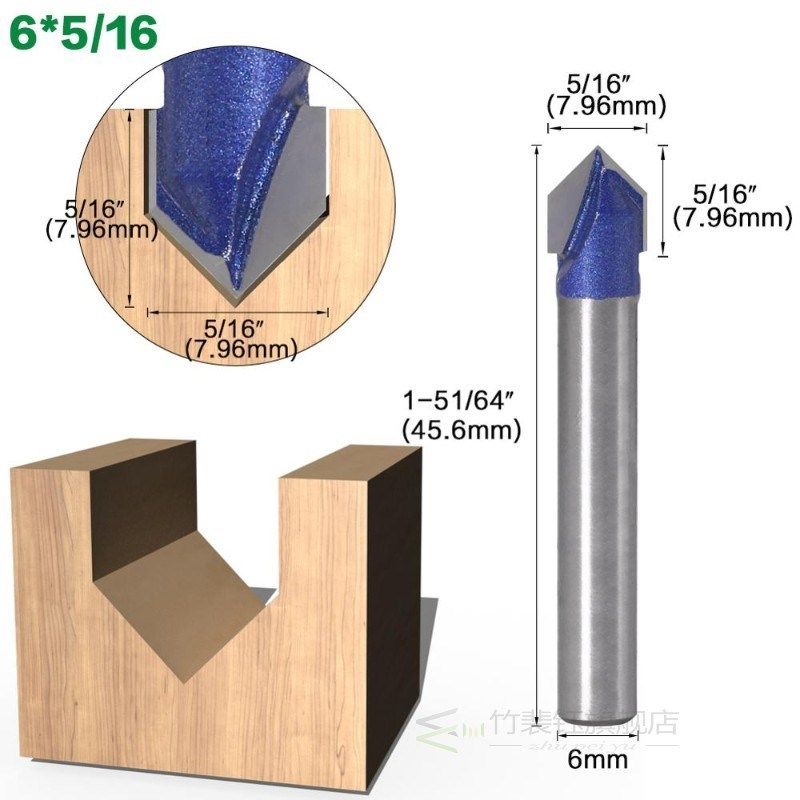 1pc 1/4″ shank 1/4" 6mm  shank 90 degree v groove template