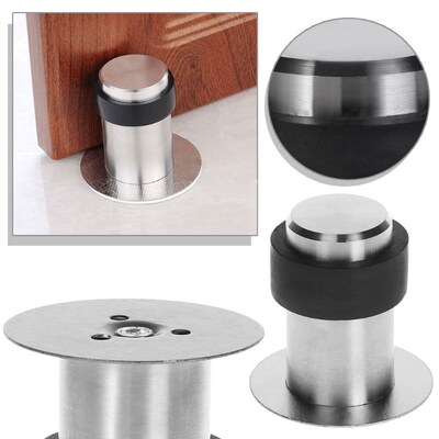 1 Set Door Stops Anti-Collision Stainless Steel Rubber Stopp