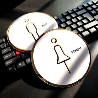 Door Sign Wc Toilet Door Sticker Mirror Bright Gold Acrylic