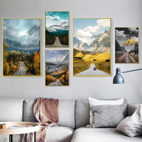 Nature Scenery Nordic Canvas Painting Wall Art Mountain For