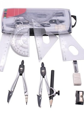 10pcs set Plastic+metal Geometry Protractor Drawing School E
