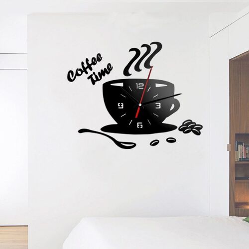 Mirror Wall-Sticker Time-Clock Kitchen-Decor Coffee-Shape Mo