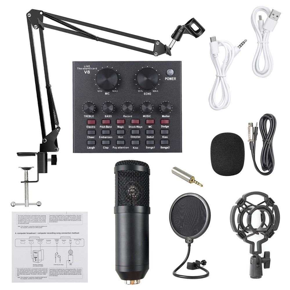 New Live Sound Card Microphone Set Voice Changer Multifuncti